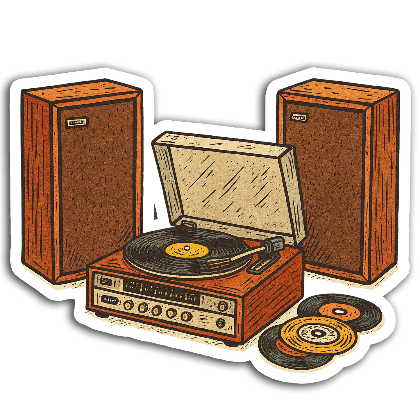 Retro Music Sticker Collection - 70s Record Player